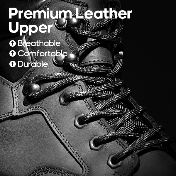 Men's Soft Toe Leather Work Hiking Boots - BLACK - 3
